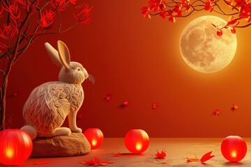 hyper realistic detailed, Mid Autumn Festival and blank banner template with text , Mid Autumn Festival , hyper smooth render, banner without text, rule of thirds Intricate Glossy shinny Intricate