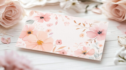 Handmade Mother&rsquo;s Day card ideas design featuring pink flowers and delicate details on a wooden backdrop
