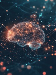 Scientific illustration of glowing neuron pathways in the brain and nervous system highlighting electrical activity and connections. Generative AI