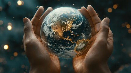 Global brand expansion initiative capturing audience attention hands holding earth creative marketing strategy inspirational environment close-up perspective