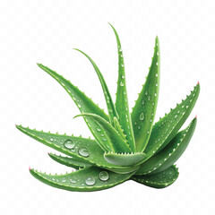 abstract 3d green aloe vera pup with water gel drops isolated on white background