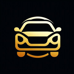 Golden luxury retro car icon minimal logo on black background