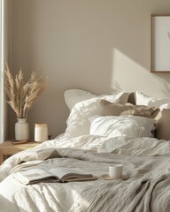 Cozy bedroom with neutral tones and decor.