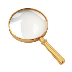 Golden Magnifying Glass with Precise Optics and Reflective Surface. isolated on transparent background.