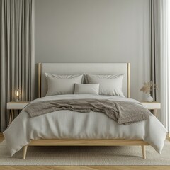 Cozy bedroom with neutral modern decor.