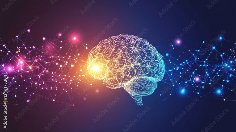 Poster this artwork illustrates the brain and nervous system, highlighting glowing neuron pathways and subt