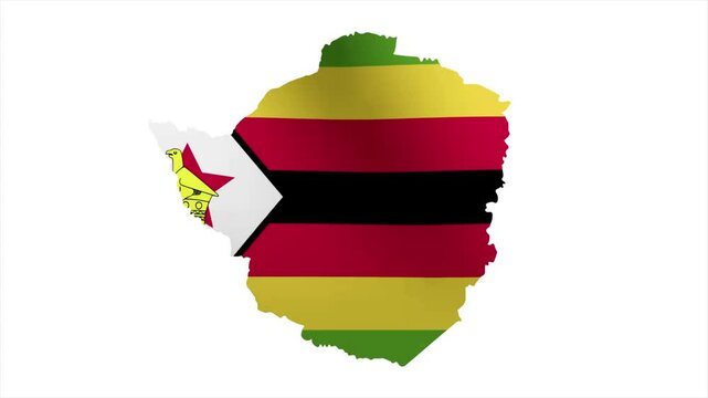 The Flag of ZIMBABWE Waves Within Its Map with Beautiful Animation