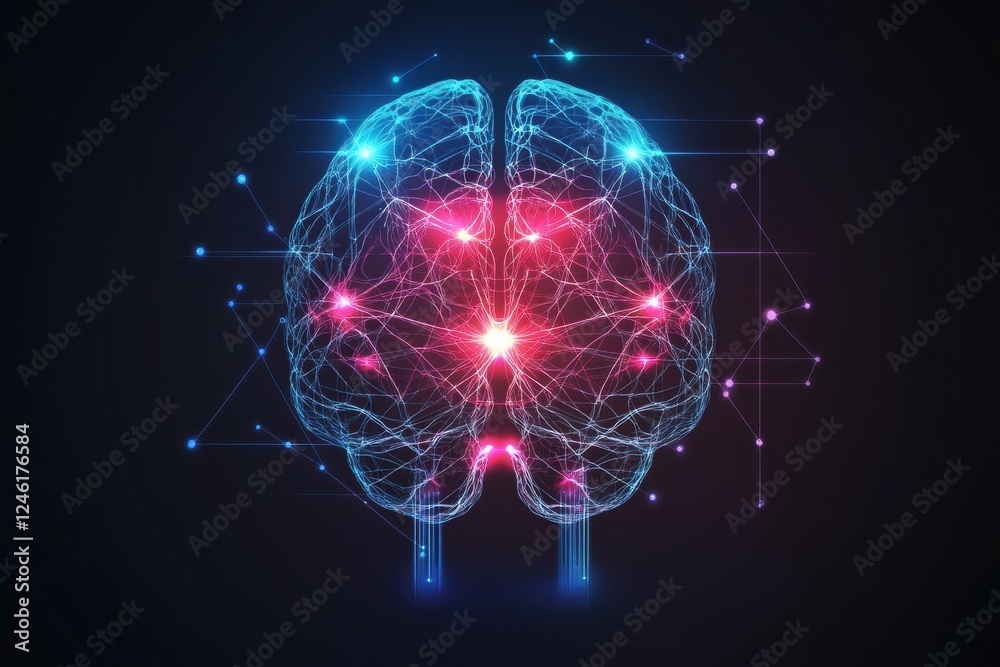 Fototapete Scientific depiction of neural pathways and electrical activity in the brain showcasing glowing connections and intricate designs. Generative AI
