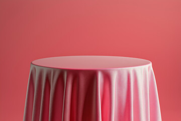 a table covered with pink cloth on pink background
