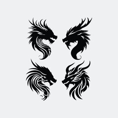Dragon Head Tattoo Silhouette Dragon Vector Illustration