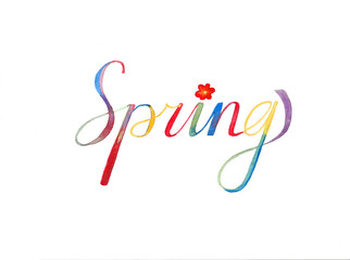 Watercolor lettering of the word spring in English. Lettering of the word spring.