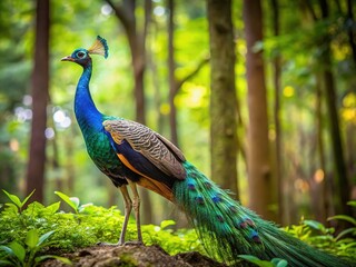 Obraz premium AI-crafted peacock, Thai jungle. Minimalist design, nature's beauty.