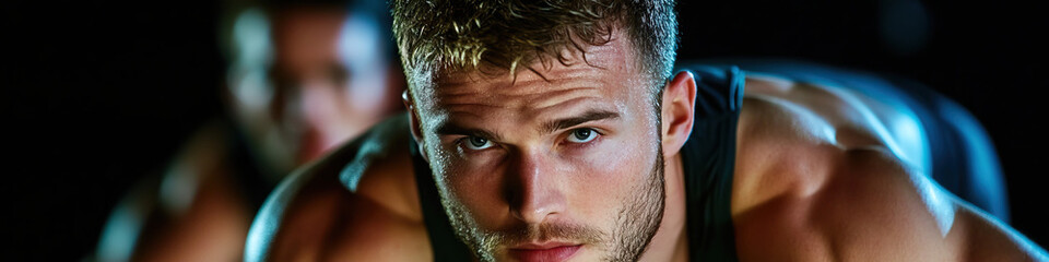 Close-up Portrait of a Sweaty Muscular Man