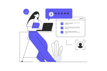 Two steps verification to protect personal data. User authorization, login authentication and information protection. Flat Cartoon Vector Illustration, icon. Stylish abstract 