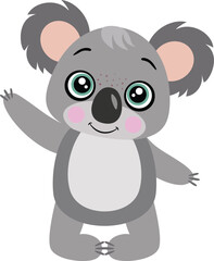 Cute koala waving isolated on white