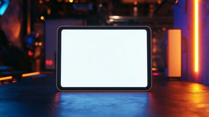 Premium tablet design showcased in a futuristic gaming setup, RGB colors enhancing the scene