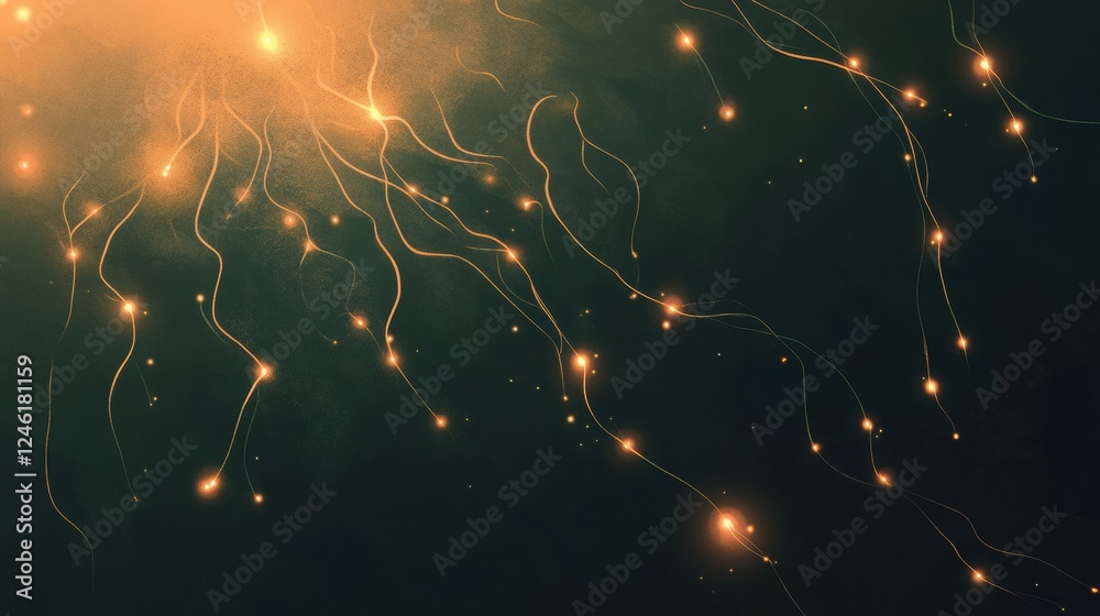 Poster scientific visualization of brain activity with glowing neural pathways and electrical impulses refl