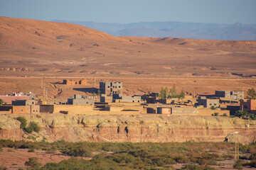 Moroccan cityscape in the heart of the desert landscape of Morocco