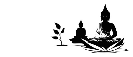 Vesak Day Monochrome Silhouette – Buddha Meditation on Lotus