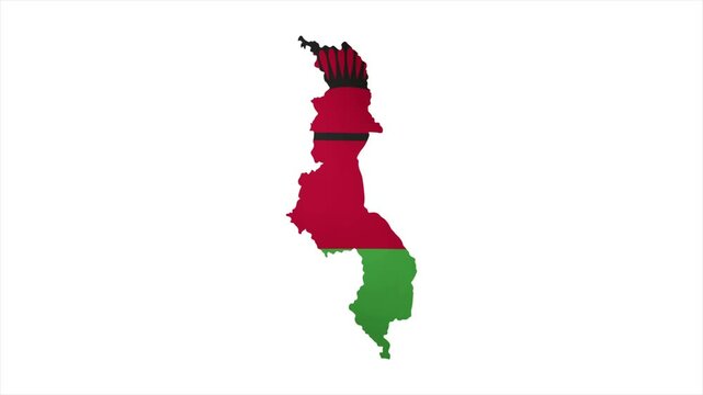 The Flag of MALAWI Waves Within Its Map with Beautiful Animation