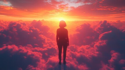 Fototapeta premium double exposure of woman silhouette and clouds in the sky 3d rendering