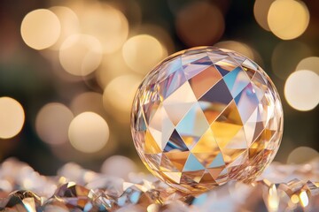 Multicolor Disco Ball Tiles Reflecting Vibrant Neon Hues in a Dark Blurred Background for Creative Design Use