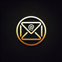 Golden luxury e mail symbol icon minimal logo on black background