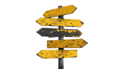 Weathered Directional Signs on Wooden Post, Rustic Signpost, cut out