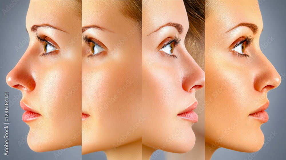 Poster Woman's profiles displayed from various angles highlight her smooth skin and distinct features, creating an elegant visual presentation