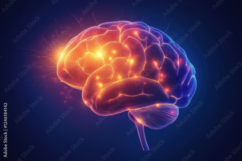 Aufkleber scientific illustration of the brain and nervous system with glowing neuron pathways and electrical 