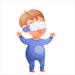 Vector illustration of a child of the Beta generation in virtual reality glasses