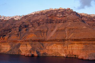 Village on the island of Santorini seen from the caldera