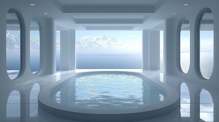 Ocean-view indoor pool; tranquil spa; modern architecture; serene relaxation; luxury resort