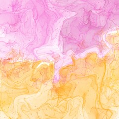 Alcohol ink painting with soft pink and orange hues blending into a dreamy, abstract fluid texture in pastel background.