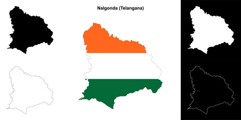 Nalgonda district (Telangana) blank outline map set