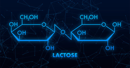 Lactose Molecule Structure with Chemical Formula on Dark Blue Background
