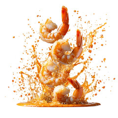 Fresh Shrimp Diving Into Vibrant Splash of Flavorful Sauce, cut out