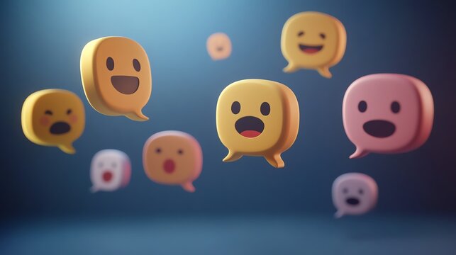 Colorful chat bubbles expressing various emotions.