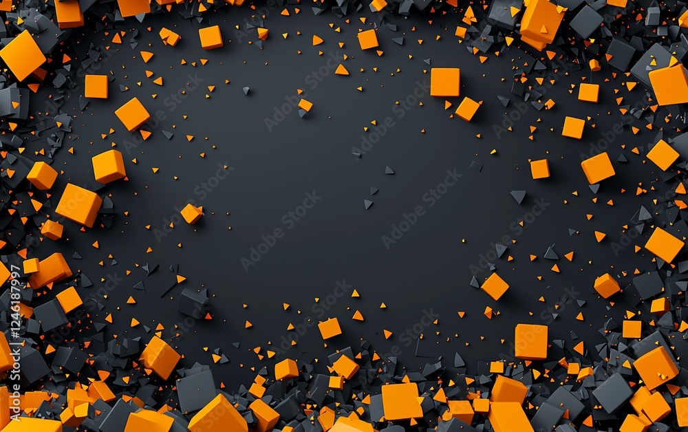 Poster orange and black cubes frame; abstract background; design template