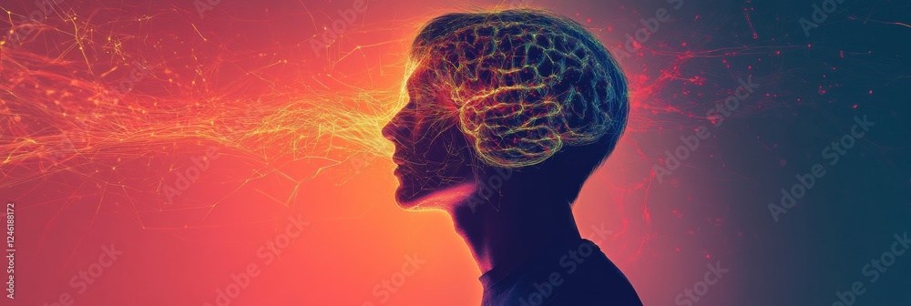Poster scientific exploration of the brain and nervous system featuring glowing neuron pathways and electri