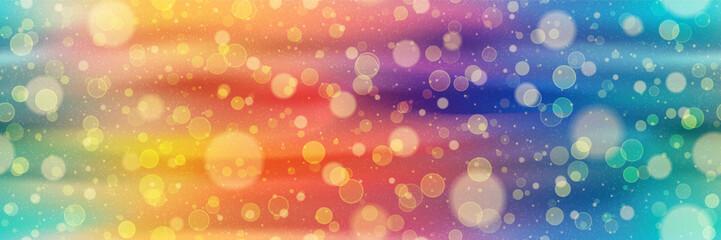 Abstract rainbow seamless bg with bokeh and overlay texture. Colorful background in red, yellow, and blue colors with gradient mesh and noise texture. Bright wallpaper © Kusandra