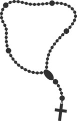 Catholic rosary beads. Christian necklace with cross. Prayer chain with crucifix. Religious jewelry silhouette
