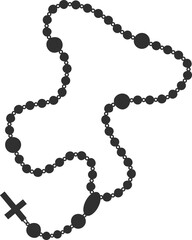 Catholic rosary beads. Christian necklace with cross. Prayer chain with crucifix. Religious jewelry silhouette