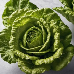 Fototapeta premium A close-up of Butterhead lettuce, with its soft, curled leaves, bright and fresh, on a stark white surface.