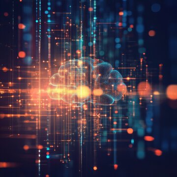 An infographic illustrating the machine learning process on a blurred background - Generative AI