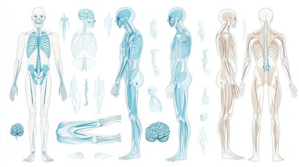 Medical illustration of human body systems affected by scleroderma, anatomical drawing style