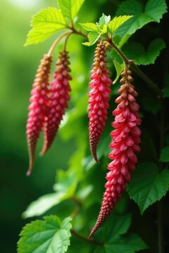 Acalypha hispida Burm flowering in leaf axils hanging down, , hanging flowers, shrub