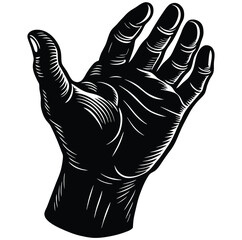 Black handprint shows a person's palm gesture with fingers and thumb silhouette sign line art icon sketch stock image minimalist line drawing vector illustration hand drawing design element 