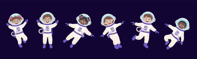 Children astronauts: boys and girls. Space concept.