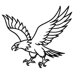 A pencil sketch drawing of an flying Eagle bird on white background line art icon sign silhouette vector illustration for photo overlays t-shirt print flyer poster design